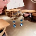 Boucles d'oreilles longues à franges vintage pour femmes renard bleu royal pendentif gemme mode