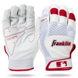 Franklin Sports MLB Baseball Batting Gloves - Shok-Sorb X Batting Gloves for Baseball + Softball - Adult + Youth Padded Non-Sting Batting Glove Pairs - White + Red Chrome - Adult Small