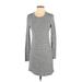 Lou & Grey Casual Dress Scoop Neck Long sleeves: Gray Print Dresses - Women's Size Small