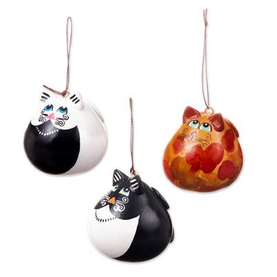 Tender Friends,'Set of 3 Handcrafted Cat Ornaments Painted in Peru'