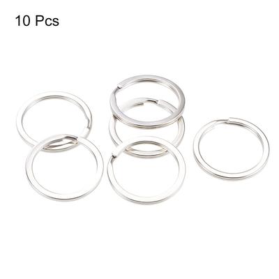 10pcs Split Key Ring 32mm Open Flat Jump Connector, Electroplated Iron - Silver