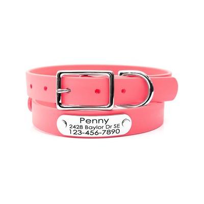 "Mimi Green Waterproof with Riveted Name Plate Dog Collar, Coral Pink, Medium 5/8"""