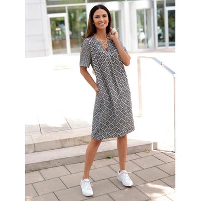 Tunikakleid INSPIRATIONEN "Tunika-Kleid", Damen, Gr. 42, Normalgrößen, blau (dunkeltaupe, marine, bedruckt), 100% Viskose, gemustert, mehrfarbig, bedruckt, kurz, V-Ausschnitt, Kurzarm, Kleider Image