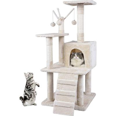 Mucola - Kratzbaum 121CM Katzenbaum Beige Katzenkratzbaum Katzen Kletterbaum Spielbaum