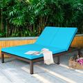 Costway 2-Person Patio Rattan Lounge Chair Chaise Recliner Adjustable Cushion Turquoise