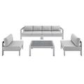 Ergode Shore Sunbrella Fabric Outdoor Patio Aluminum 5 Piece Sectional Sofa Set - Silver Gray