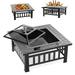 Fire Pit for Outside 32 Outdoor Square Metal Fire Pit Wood Burning BBQ Grill Fire Pit Bowl with Spark Screen Poker Backyard Patio Garden Bonfire Fire Pit for Camping Heating Picnic L6192