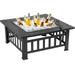 Fire Pits SEGMART 32 Outdoor Square Metal Fire Pit Bowl with Grill Net Wood Burning BBQ Grill Fire Pit with Porker Backyard Patio Garden Bonfire Pit for Camping/Heating/Picnic LL579