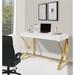 Owen Modern White High Gloss Home Office Computer Writing Desk with Gold Metal Legs