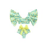 Suanret Summer Kids Baby Girls Bikini Sets Ruffle Flare Sleeve Lemon/Stripe Swim Tops + High Waist Bathing Shorts Lemon Yellow 3-4 Years