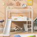 Twin Metal Loft Bed with Two-sided writable Wooden Board and Slide