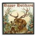 Stupell Industries Dog Wearing Antlers Seasonal Holiday Botanicals Graphic Art Black Framed Art Print Wall Art Design by Alicia Longley