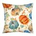 Autumn Thanksgiving Day Watercolor Orange Pumpkins Green Leaves Decorative Throw Pillow Cover Case Cushion Home Living Room Bed Sofa Car Cotton Linen Square 18 x 18 Inches