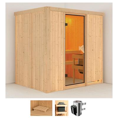 Sauna KARIBU "Finja", beige (naturbelassen), Saunaofen, integrierte Steuerung, 3,6 kW, Saunen, 3,6-kW-Plug & Play Ofen mit integrierter Steuerung