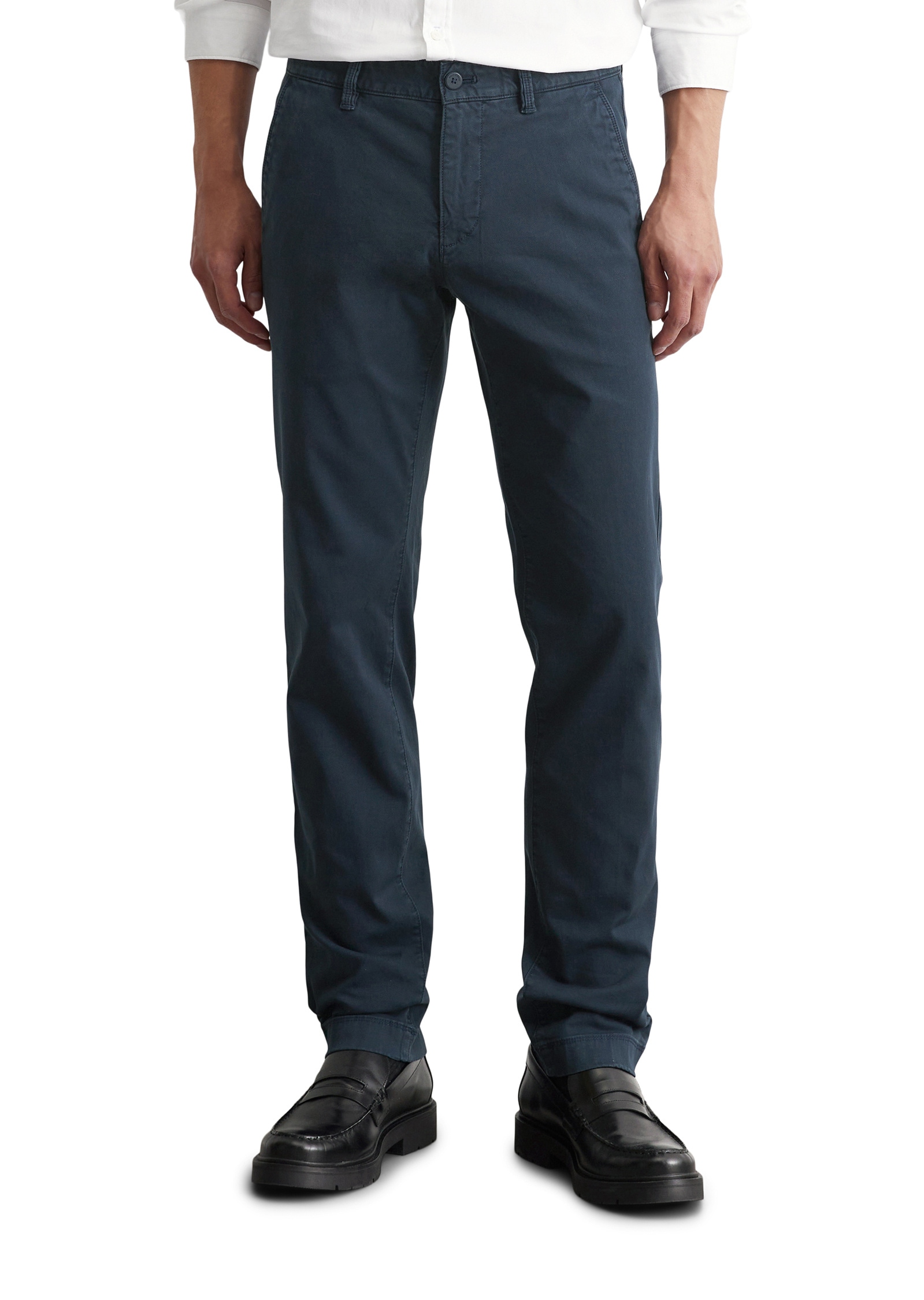 Chinohose MARC O'POLO "aus Bio-Baumwoll-Mix", Herren, Gr. 31, Länge 36, total eclipse, Obermaterial: 98% Baumwolle, 2% Elasthan, unifarben, figurbetont normal, Hosen Chinohose