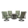 Winston Aspen Cushion 5 Pcs. Seating Set w/4 High Back Swivel Rocker Lounge Chairs, 44" Slat Top Fire Outdoor Table /Rust - Resistant in Brown | Wayfair