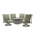 Winston Aspen Cushion 5 Piece Seating Set w/ 4 High Back Swivel Rocker Lounge Chairs, Round Fire Outdoor Table Metal in Brown | Wayfair
