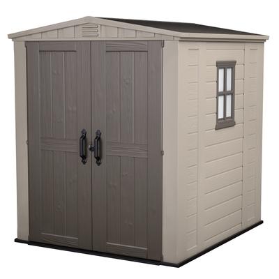 Keter Factor 6x6 ft. Resin Outdoor Storage Shed With Floor for Patio Furniture and Tools, Taupe Brown
