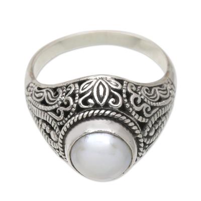 Pearly Charm,'Balinese Sterling Silver Cocktail Ring with Grey Pearl'