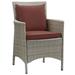 Pemberly Row Patio Dining Arm Chair in Light Gray and Currant