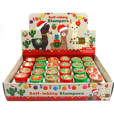 TINYMILLS 24 Pcs Christmas Llamas Alpacas Holidays Stampers Party Favors Party Classroom Rewards Holiday Party Favors