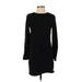 Ann Taylor LOFT Casual Dress - Shift Crew Neck Long sleeves: Black Print Dresses - Women's Size X-Small