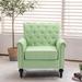 Armchair - Holaki 30" Wide Tufted Rolled Arm Armchair Linen in Green/White/Brown | 34 H x 30 W x 30 D in | Wayfair W133360440