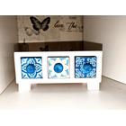 mini storage chest, Jewellery chest, trinket chest handmade wooden chest with 3 Blue & White hand painted Ceramic Drawers