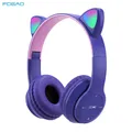 Casque Bluetooth sans fil avec oreilles de chat pour enfants casque pliable casque avec micro