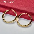 URMYLADY-Boucles d'oreilles créoles cercle lisse pour femme et homme or 24 carats breloque de