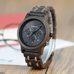 BOBO BIRD – montre à Quartz pour hommes chronographe en bois luxe avec boîte cadeau en bois