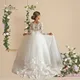 FATAPAESE-Robe de Communion Blanche pour Bol Manches sulf Dentelle Florale Tulle Ligne A Noeud