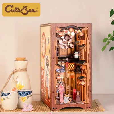 Toxique TEBEE DIY PleNook Bookshelf Insert d'étagère en bois Miniature House Booknook Sakura Model