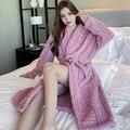 LITTLA Fluffy Dressing Gown,Fluffy Bathrobe For Women Fashion Loose Pink Jacquard Shawl Collar Winter Thicken Warm Dressing Gown Soft Plush Fleece Loungewear Long Robe For Women Gifts,M