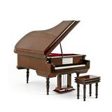 Sophisticated 18 Note Miniature Musical Hi-Gloss Brown Grand Piano with Bench - Have Yourself A Merry Little Xmas