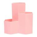 Creative Hexagonal Pen Holder Container Organizer Plastic Desktop Storage Box Student Office Supplies (Pink)