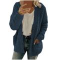 Sherpa Fleece Cardigan Women Pockets Button Up Warm Casual Winter Coat Faux Shearling Shaggy Jacket Outwear