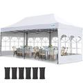 Quictent 10x20 Pop up Canopy with Sidewalls Heavy Duty Enclosed Instant Canopy Tents for Parties and Wedding Higher Top to Speed up Water Bonus Weight Bags White