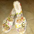 Coach Shoes | Coach White Multicolor Logo Sandals | Color: White | Size: 10