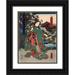 Kunisada Utagawa (Toyokuni III) 19x24 Black Ornate Wood Framed with Double Matting Museum Art Print Titled - Costumes in Five Different Colors - Green (Ao)