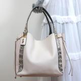 Coach Bags | Coach Harmony Hobo Snakeskin-Trim Cream Leather Large Shoulder Bag | Color: Cream | Size: Os