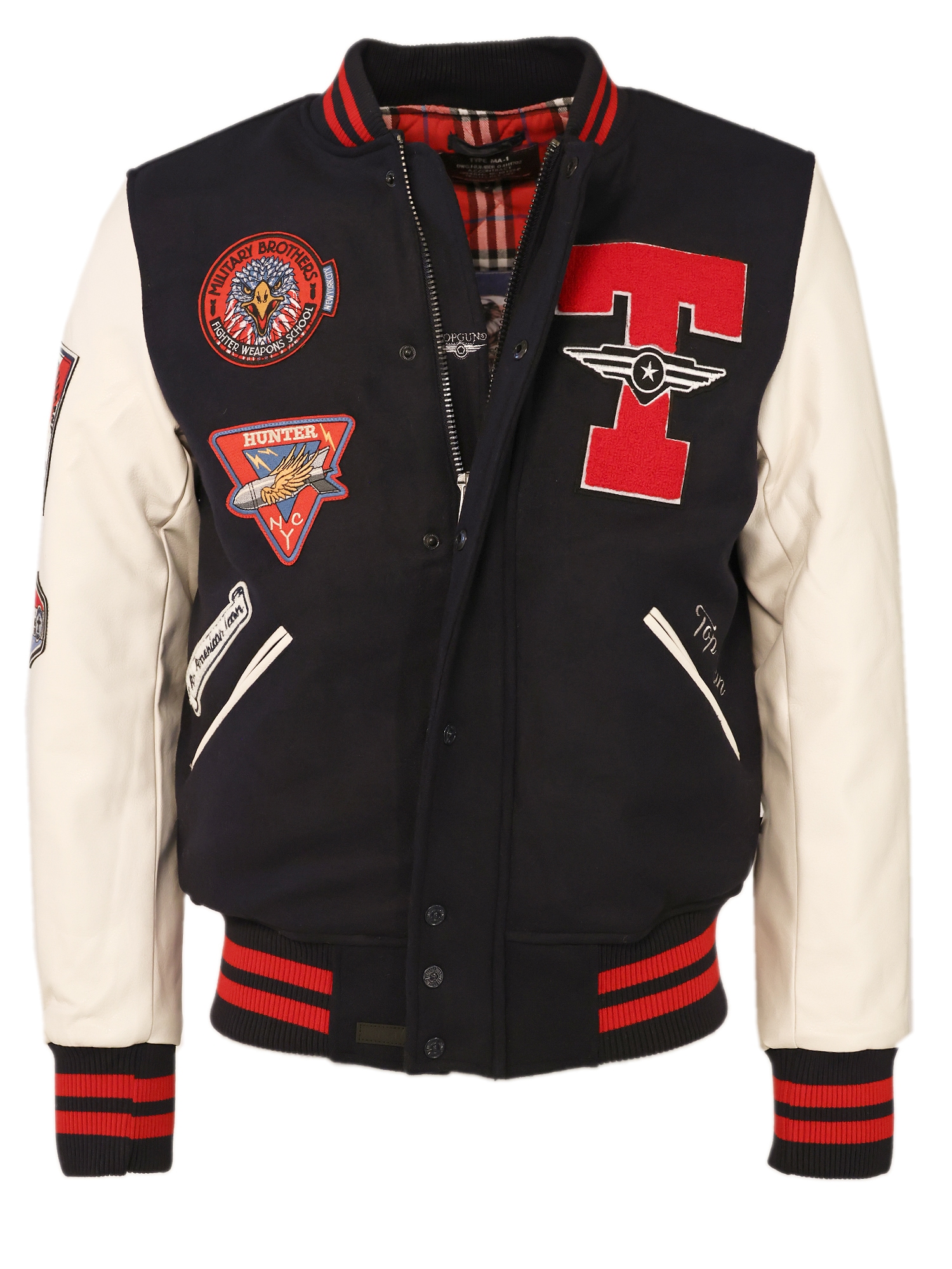Bomberjacke TOP GUN "TG22015", Herren, Gr. 3xl, blau (navy, cream), Obermaterial: 40% Wolle, 60% Polyester / Strick: 100% Polyester / Wattierung: 100% Polyester / Futter: 100% Polyester, Jacken Image