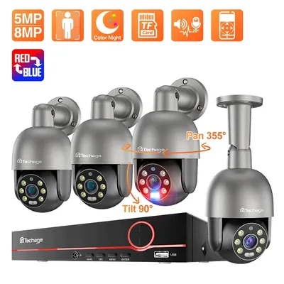 Techage – système de caméra PTZ de sécurité intelligente pour l'extérieur Kit de Surveillance