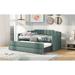 Twin Size Upholstered Daybed with Trundle and 3 Drawers, Solid Wood Sofa Bed Frame with Swooping Arms, No Box Spring Needed