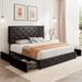 Red Barrel Studio® Bed Frame w/ 4 Storage Drawers & Adjustable Height Headboard, Faux Leather Diamond Button Tufted Design | Wayfair