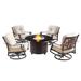 Canora Grey Outdoor Aluminum 44 In. Round Fire Table Set w/ Four Deep Seating Swivel Rocking Chairs, Fire Beads, Lid | 28.3 D in | Wayfair