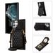 ELEHOLD Fashion Wallet Case for Samsung Galaxy S22 Ultra Argyle Pattern Leather RFID Bocking Card Slots Hidden Mirror Stand Function Magnetic Button Adjustable Shoulder Strap Black