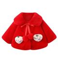 Efsteb Infant Toddler Baby Girls Cute Winter Warm Thick Faux Fur Cardigan Cloak Outerwear Coat with Bow Pom-pom Balls Red 18-24 Months