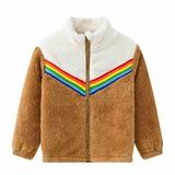 YYDGH Girls Zipper Jacket Fuzzy Sweatshirt Long Sleeve Casual Cozy Fleece Sherpa Outwear Coat Full-Zip Rainbow Jackets(Khaki 5-6 Years)