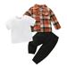 TAIAOJING Toddler Baby Boy Clothes Kids Clothes 3Pcs Clothes Plaid Shirt Coat Pants T Shirt Set Outfit Set Outfits Winter Clothes 6-12 Months